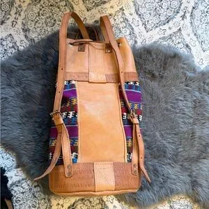 VINTAGE BACKPACK HAND WOVEN WOOL KILIM TOOLED LEATHER SLING PURSE TOTE BAG Artisan Leather Kilim Tote Bag – Intertwined: Handmade for Good main image 3